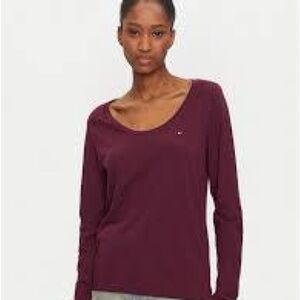 Tommy Hilfiger Deep Burgundy Long Sleeve Tee Shirt